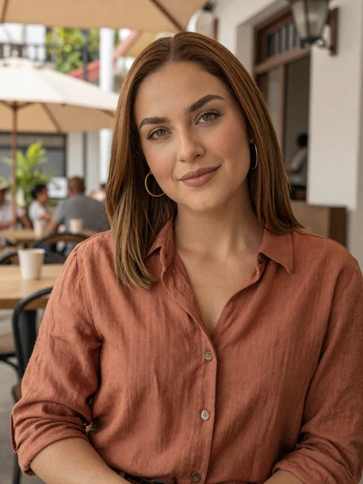 Isabella, 28, Panamanian single from Santiago with green eyes at outdoor cafe - verified dating profile