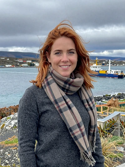Daniela, 30, Chilean woman from Punta Arenas with auburn hair at Strait of Magellan viewpoint - Latin 312 verified profile