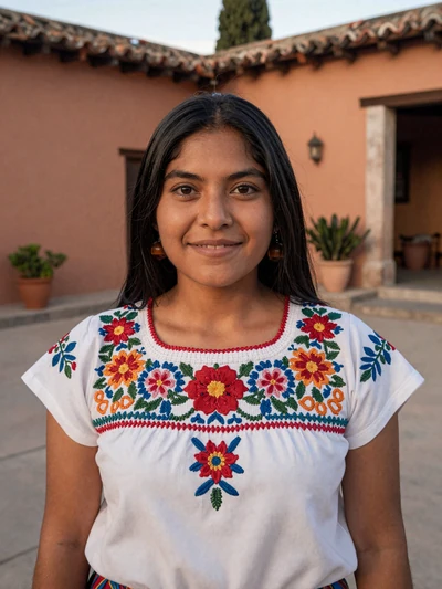 Regina, 26, Mexican woman from Oaxaca wearing traditional embroidered blouse - Latin 312 profile