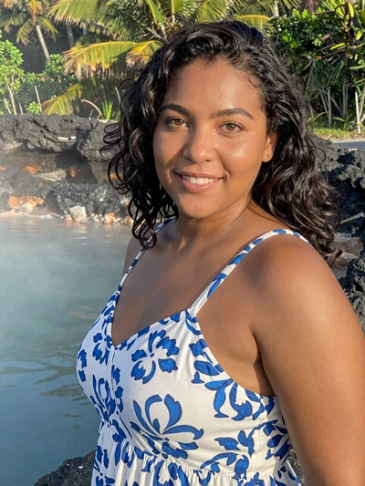 Darlene, 27, Saint Lucian single from Soufrière in floral dress near volcanic hot springs - verified dating profile