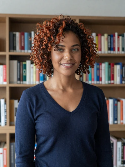 Renée, 28, French Creole Trinidadian single from Arima in navy sweater at library - verified dating profile
