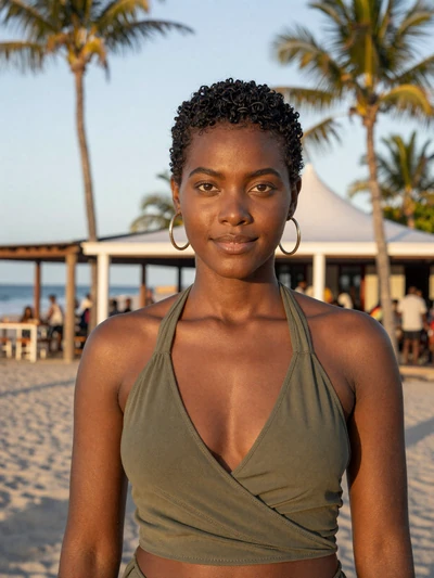 Tamara, 29, Barbadian woman from Holetown with natural hair at a beachfront restaurant - Latin 312 verified profile