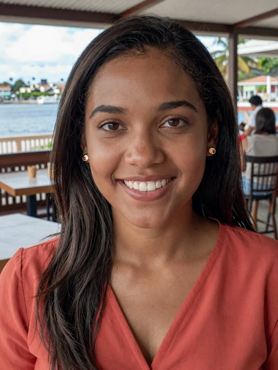 Crystal, 25, Saint Lucian woman from Castries with straight dark hair at a modern cafe - Latin 312 Dating verified profile
