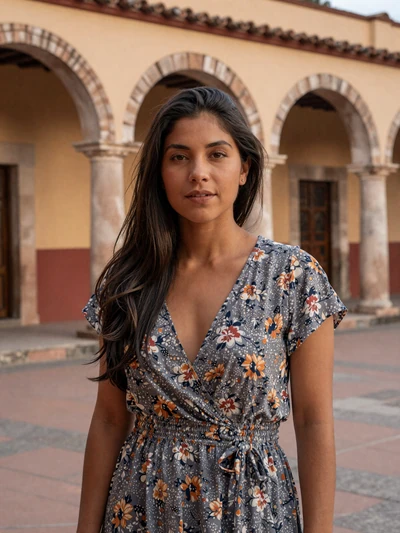 Ximena, 29, Mexican woman from Mérida in floral dress at historic hacienda - dating profile