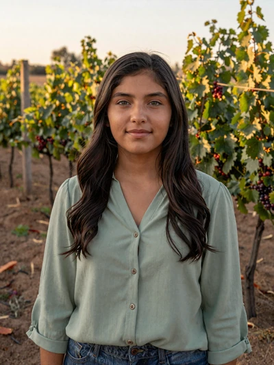 Fernanda, 23, Bolivian single from Tarija in sage blouse at vineyard - Latin 312 verified profile