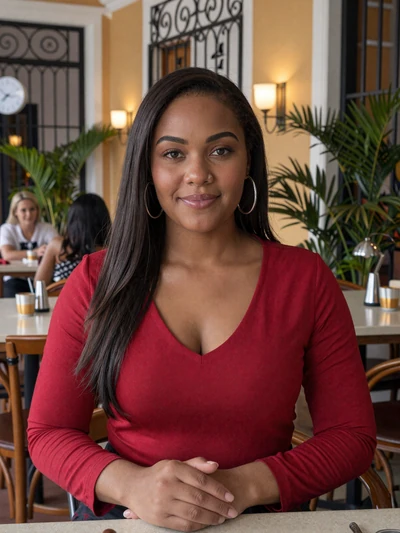 Judeline, 28, Haitian single from Cap-Haïtien with dark hair at French colonial cafe - verified dating profile