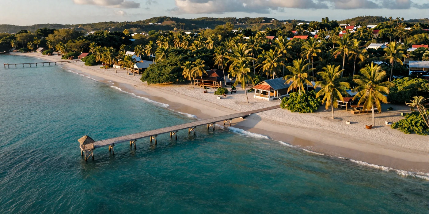 Stunning Caribbean coastline of Roatán, Honduras with turquoise waters and palm trees at golden hour - Honduran women dating destination
