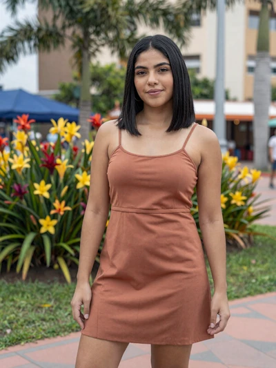 Karen, 26, Honduran single from Choloma in terracotta dress at city park - verified dating profile