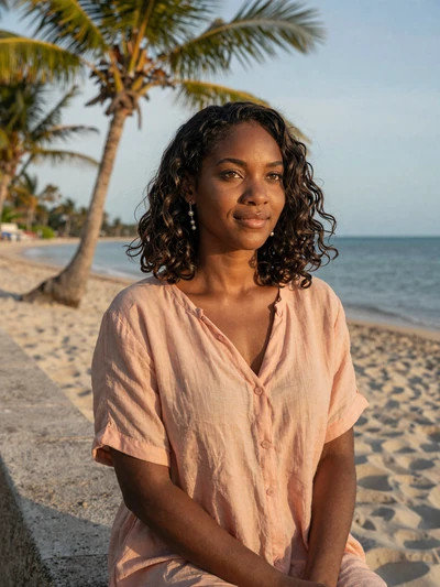 Natacha, 26, Haitian woman from Les Cayes with wavy hair at tropical beach - Latin 312 verified profile