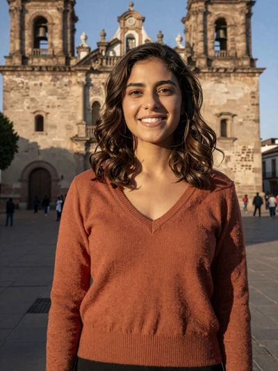 Catalina, 25, Argentinian single from Córdoba in terracotta sweater at colonial plaza - verified dating profile