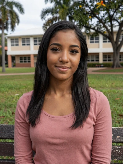 Sarita, 26, Indo-Trinidadian woman from Tunapuna in rose top at UWI campus - Latin 312 verified profile