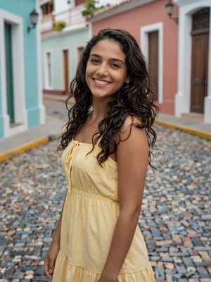 Marisol, 25, Puerto Rican single woman with wavy dark hair in a yellow sundress on Latin 312 Dating