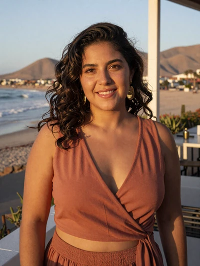 Fernanda, 27, Chilean woman from Antofagasta with wavy dark hair at seaside terrace - Latin 312 Dating profile