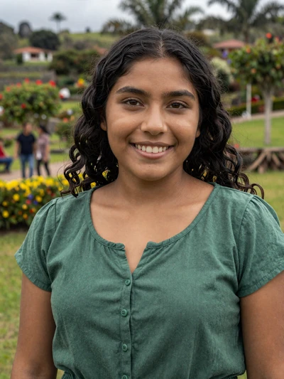 Isabella, 25, Guatemalan woman from Cobán with curly hair in a lush garden - Latin 312 Dating profile