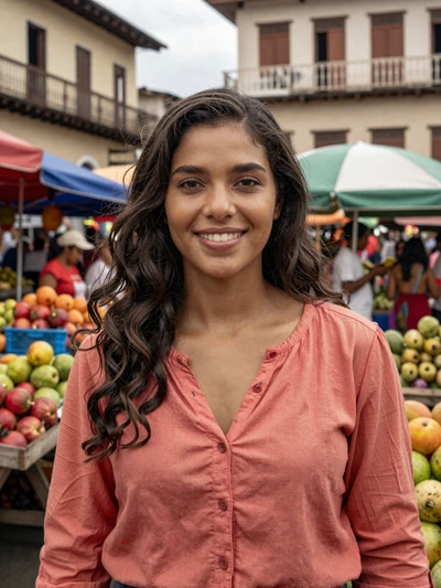 Maëlys, 26, French Guianese woman from Cayenne with warm smile at colorful outdoor market - Latin 312 Dating verified profile