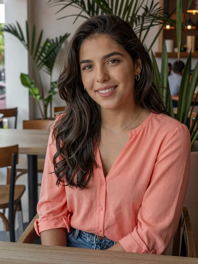 Daniela, 28, Bolivian single from Santa Cruz with wavy hair at modern cafe - Latin 312 Dating verified profile