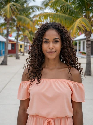 Crystal, 25, Bahamian single from George Town Exuma on a sandy beach path with palm trees - verified dating profile