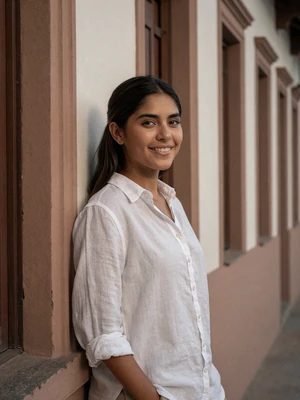 Lucía, 25, Uruguayan single from Paysandú in white linen shirt by colonial architecture - verified dating profile