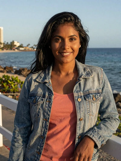Kavita, 27, Indo-Trinidadian single from Point Fortin in coral top at seaside promenade - Latin 312 Dating profile