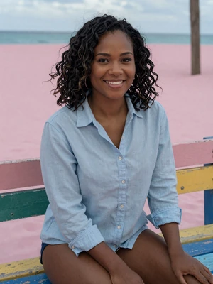Nicole, 27, Bahamian woman from Eleuthera near pink sand beach in a chambray shirt - Latin 312 Dating profile