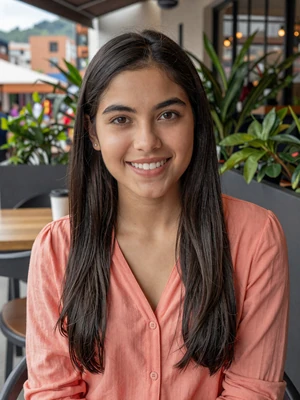 Valentina, 26, Colombian woman from Medellín smiling at modern cafe - Latin 312 Dating verified profile