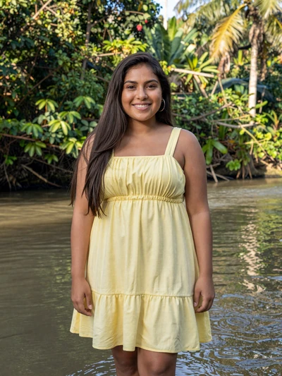 Natalia, 25, Bolivian single from Trinidad in yellow sundress near tropical river - Latin 312 Dating profile